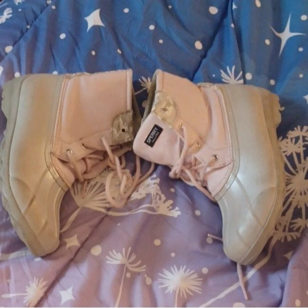 Sperry Lace Up Rain Boot Ankle Pink Camo Duck boots Women's Size 5